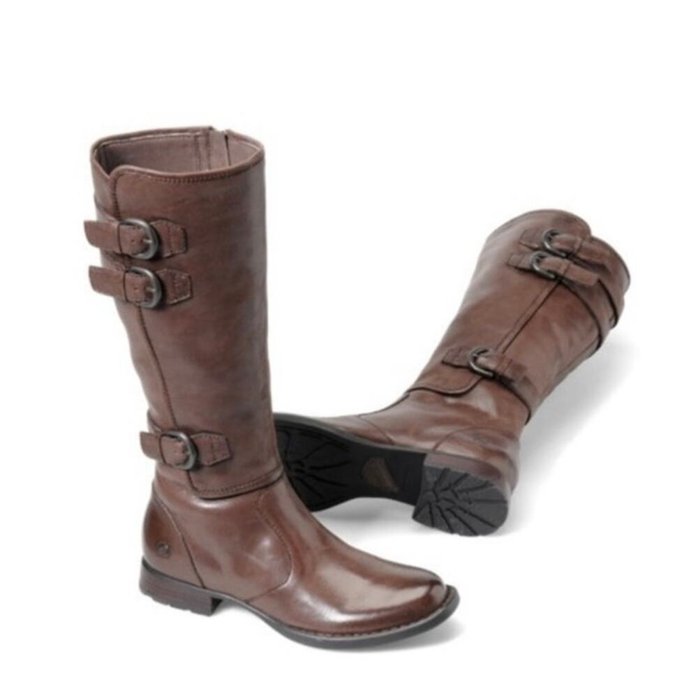 Born Sz 6.5 Attila Brown Leather Tall Riding Boots Buckles Equestrian Timeless